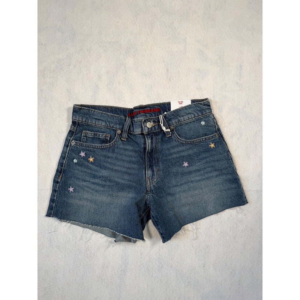 Lucky brand High Rise 4 Inch Mom Shorts Floral Embroidered Denim Size 4/27 retro - Picture 4 of 9